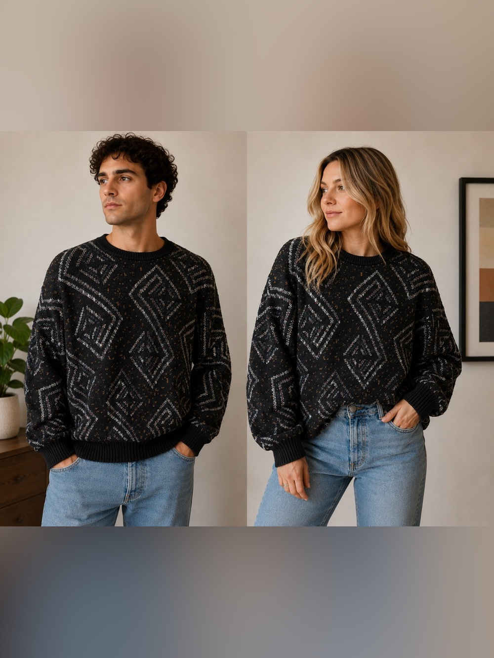 Vintage Mark Alexander knit sweater 100% cotton featuring geometric pattern L